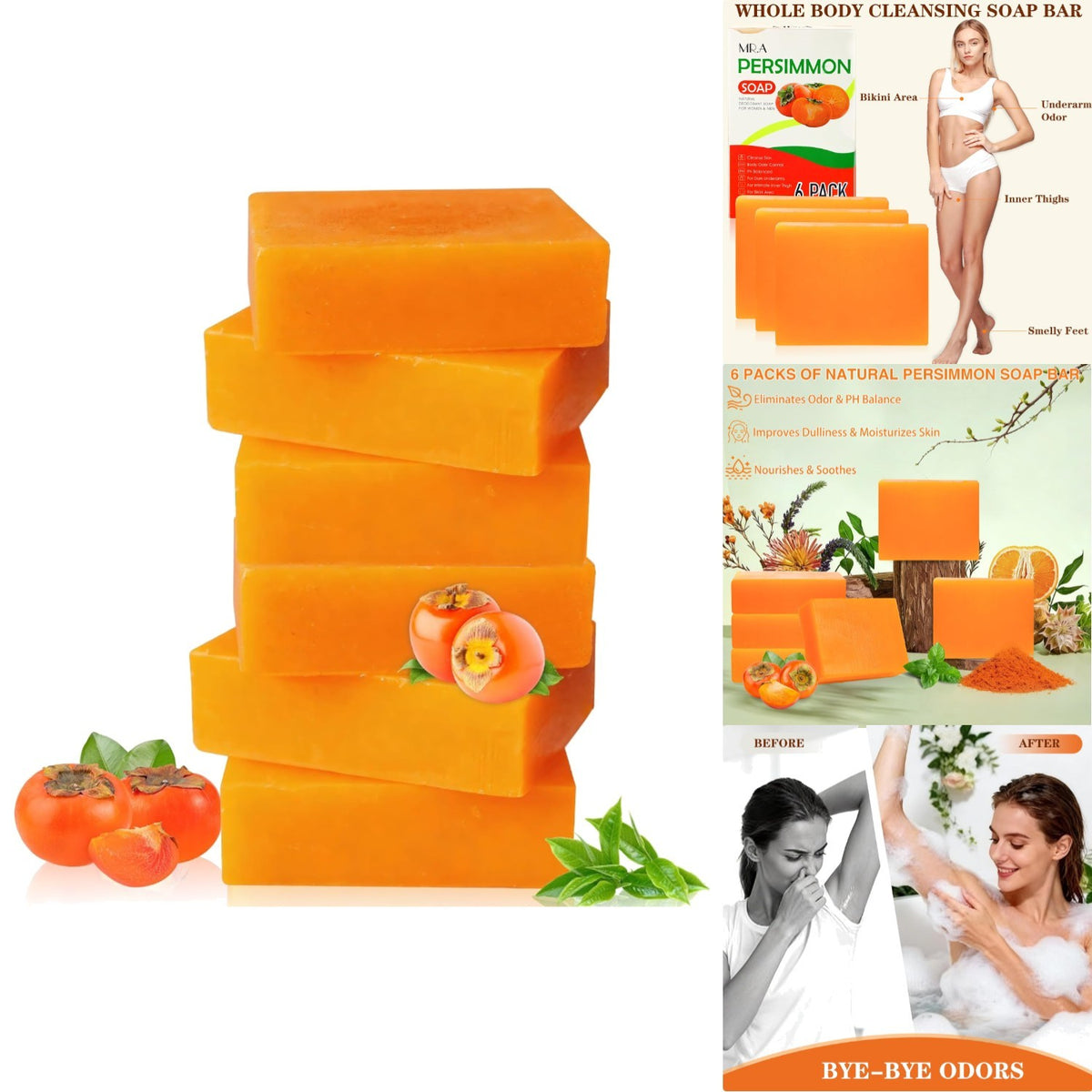 Japanese Persimmon Body Soap Bars for Odor Control & Deep Cleansing - Pack of 6
