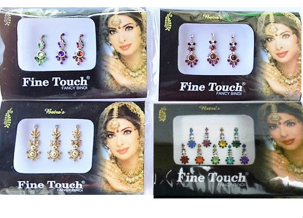 12-Pack Bollywood Bindi Stick-On Tattoos Assorted Colors & Designs