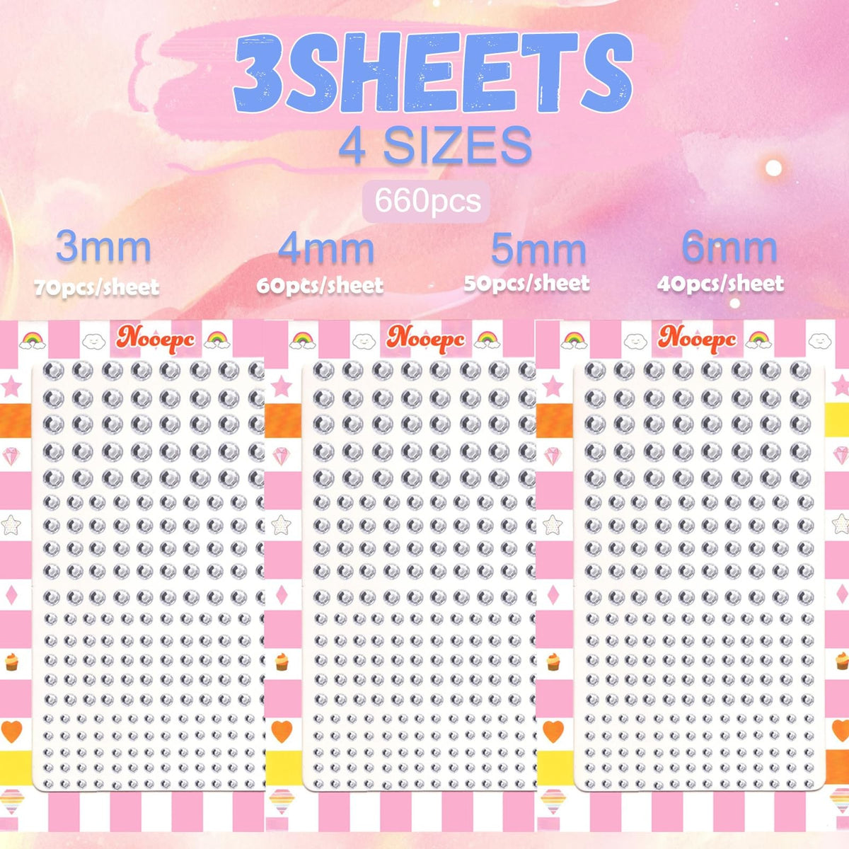 Self-Adhesive Face & Hair Gems Set - 660 Pieces, Clear Rhinestones for Makeup & Festive Looks