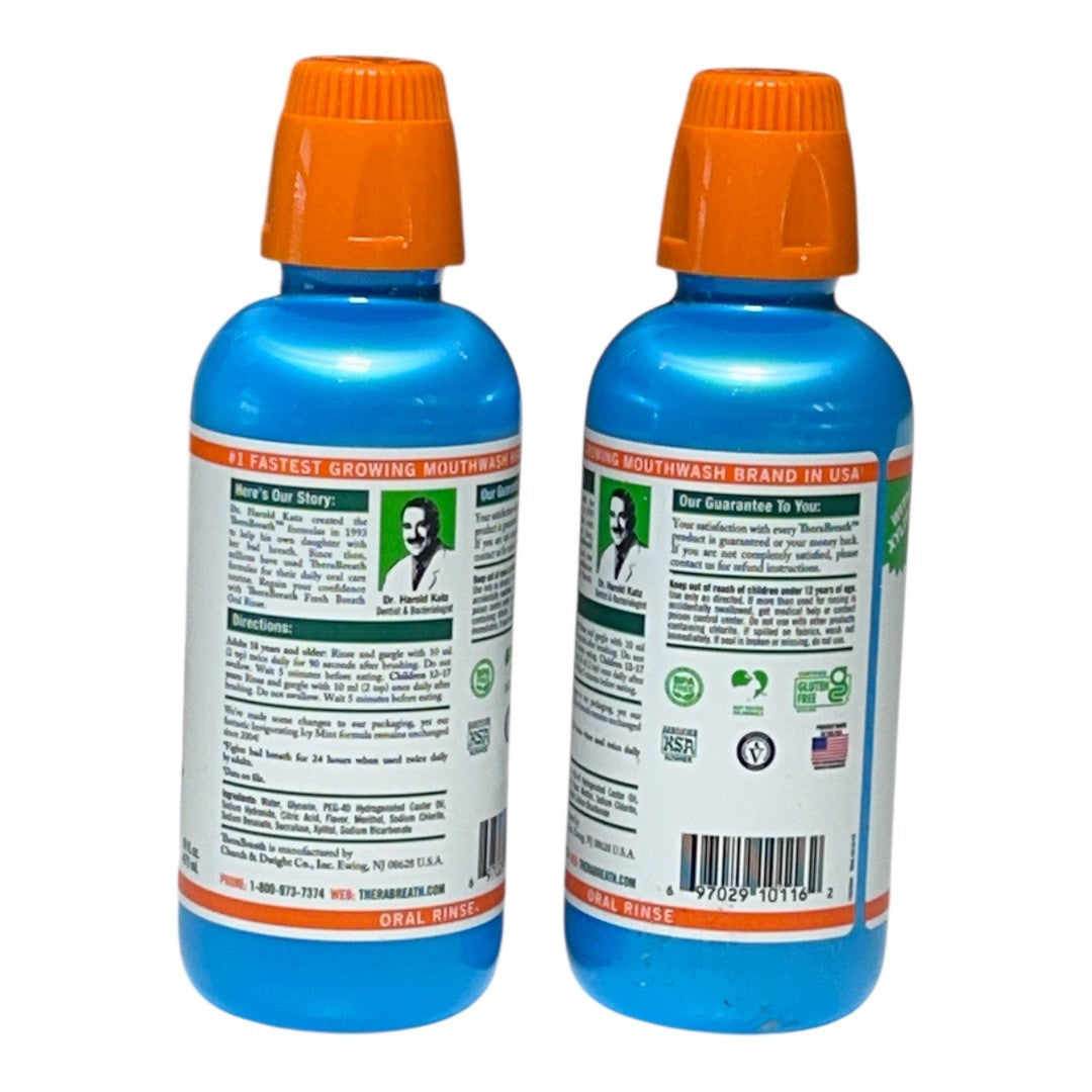 TheraBreath Fresh Breath Oral Rinse Icy Mint 16 oz Pack of 2 - Breath Freshener