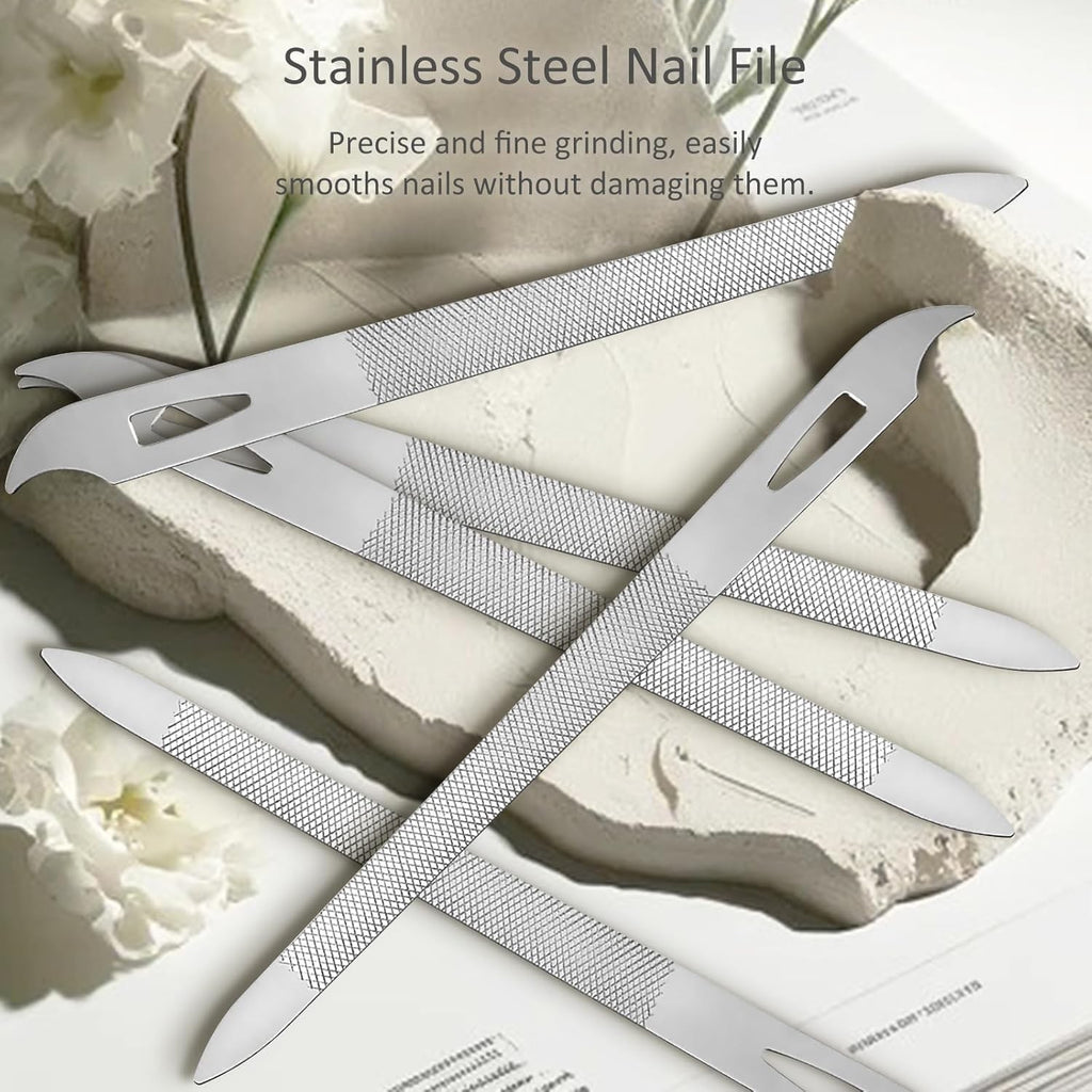 Stainless Steel Double-Sided Nail Files Set - Manicure & Pedicure Tool