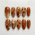 Maple Leaf Handmade Press-On Nails with Gold Foil and Marble Finish - Fall Elegant Fake Nails