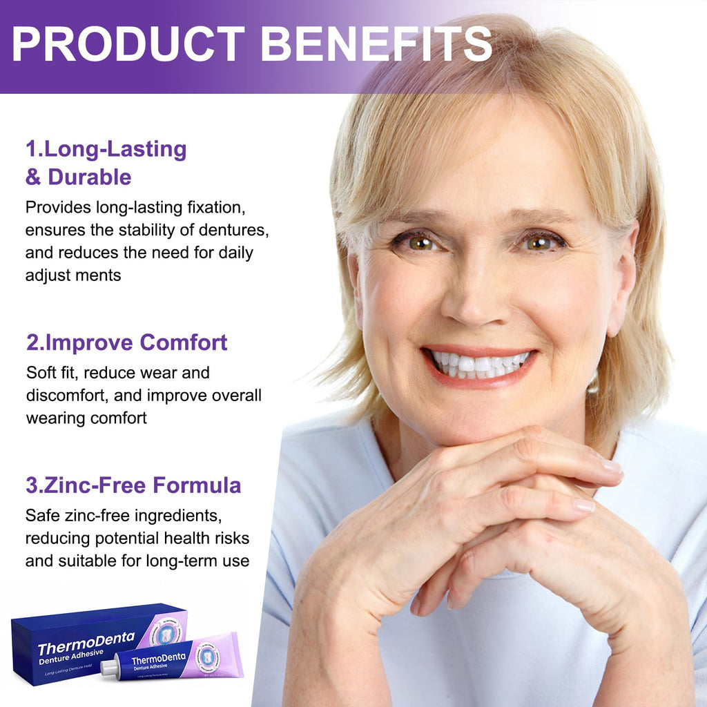 Denture Adhesive Cream 2-Pack - Long-Lasting Secure Fit for Loose Dentures