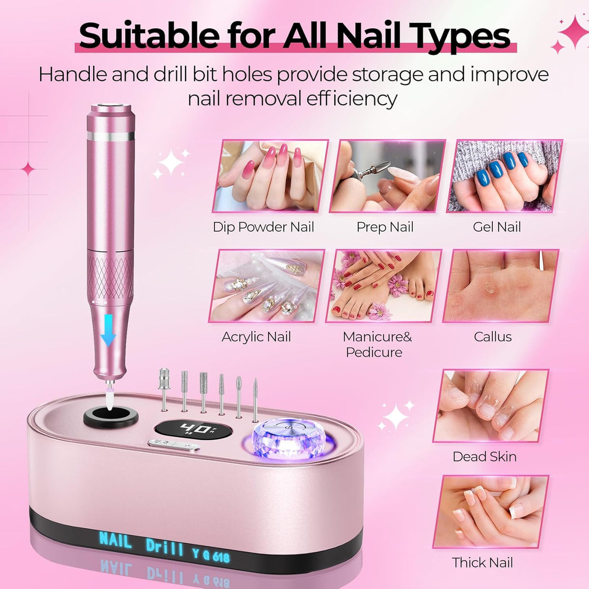 Professional Nail Drill E-File 40000RPM for Gel Polish Removal and Manicure