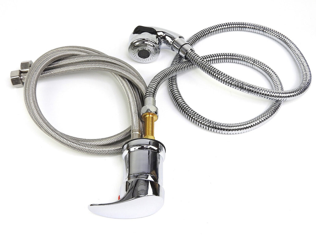 Faucet and Spray Hose for Salon Shampoo Bowls - Silver Head, 1/2" Connectors