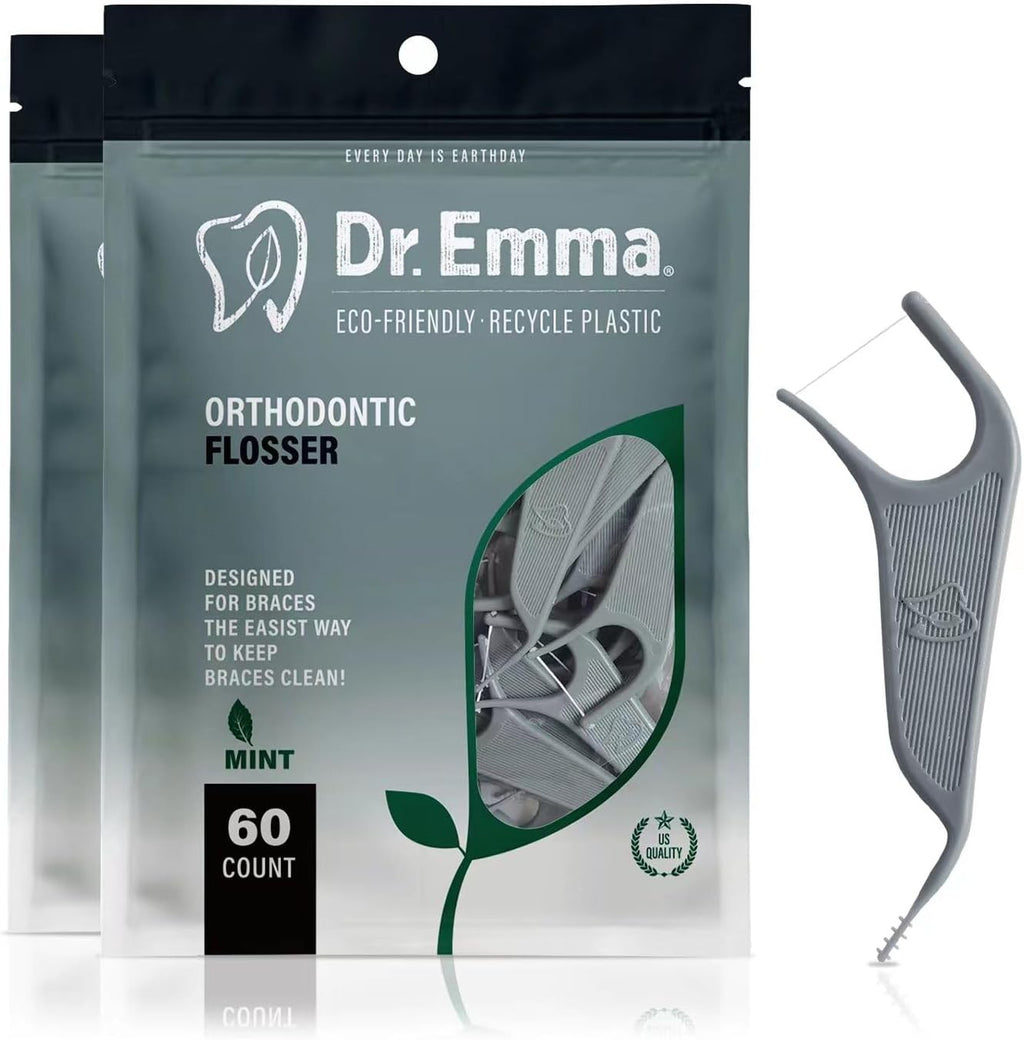 Orthodontic Dental Floss Picks Mint Flavor 60 Count - Gray, Pack of 2