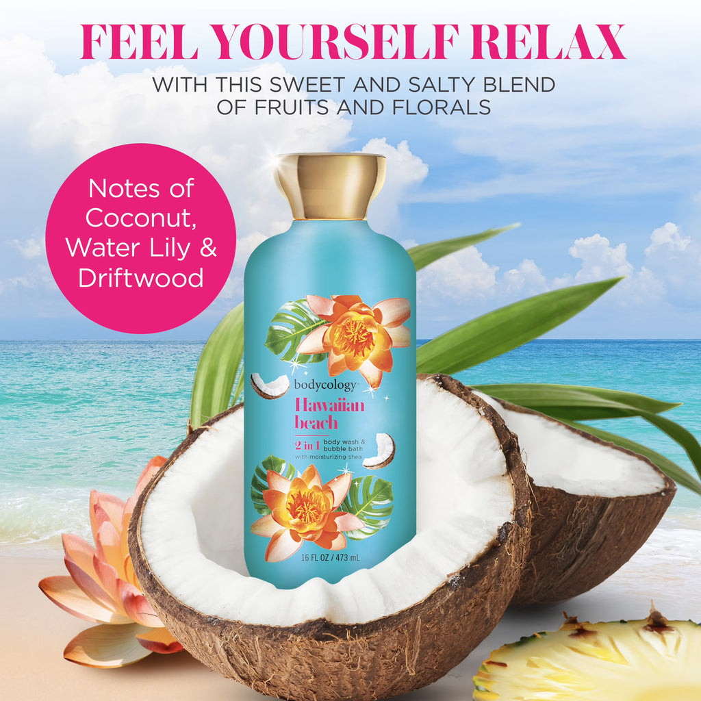 Hawaiian Beach Body Wash & Bubble Bath 16oz Tropical Scent Moisturizing