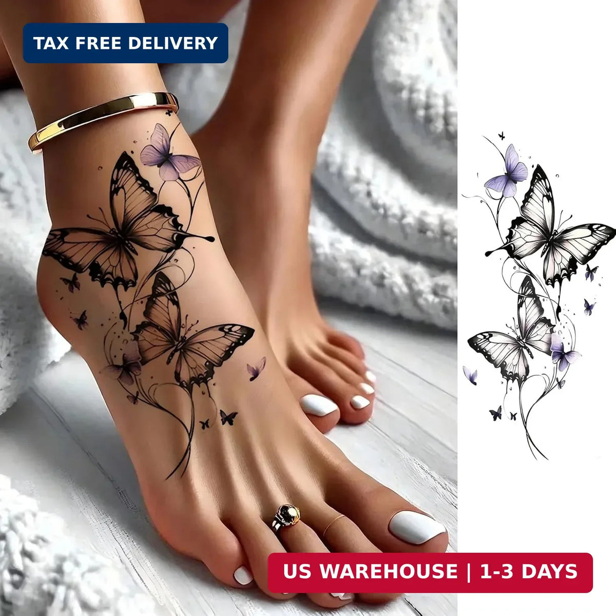 Temporary Tattoos 12 Sheets Waterproof 3D Floral Butterflies Roses For Women