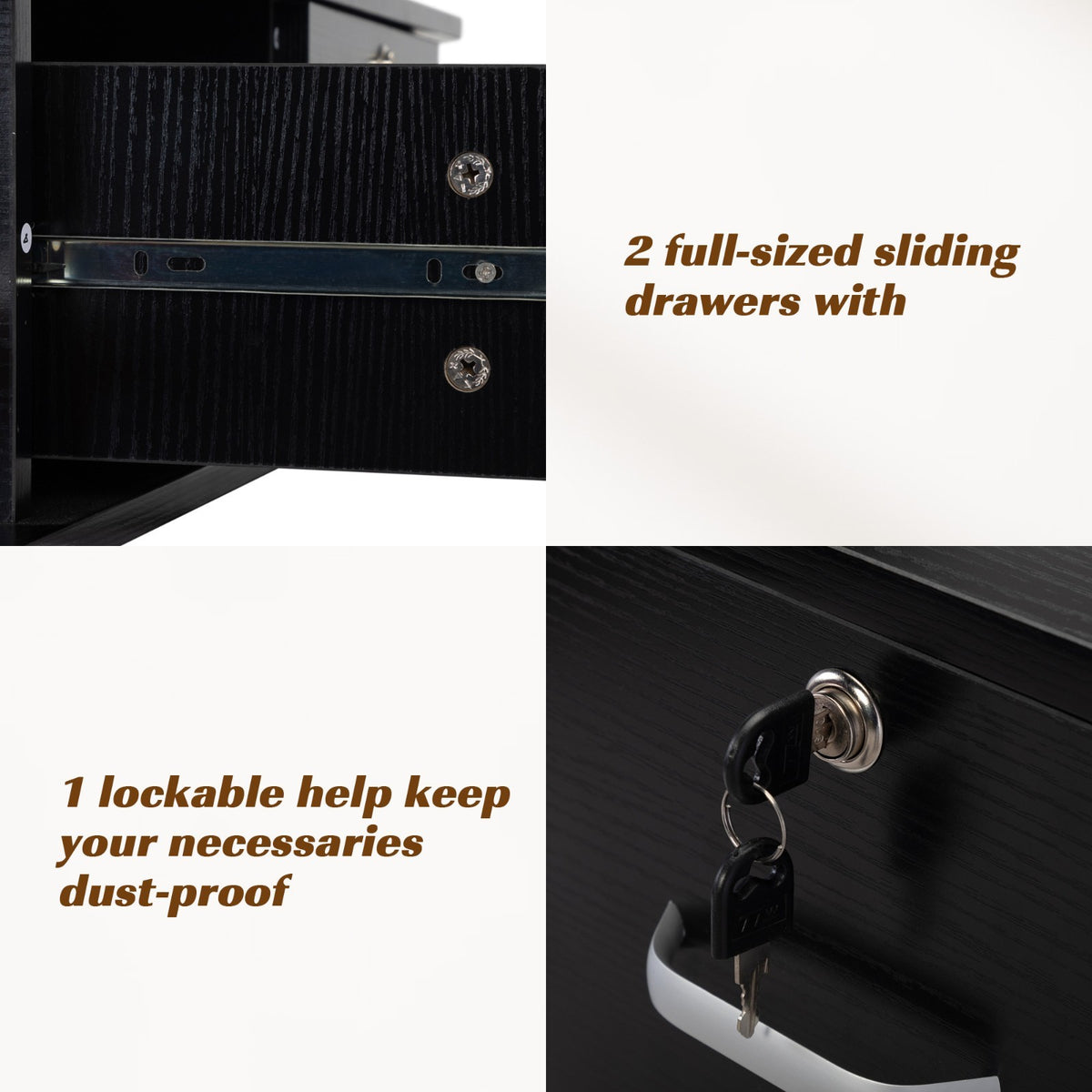 Wall Mounted Salon Station with 2 Drawers and 5 Tool Holders - Black