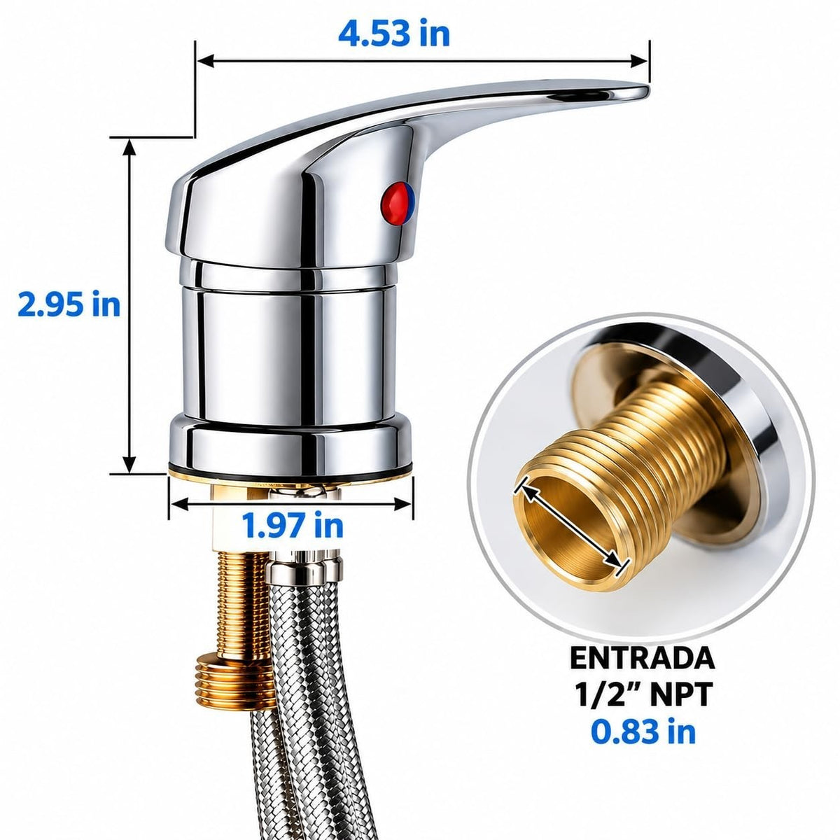 Chrome Salon Shampoo Bowl Faucet with 31.49-Inch Hose Hot & Cold Water