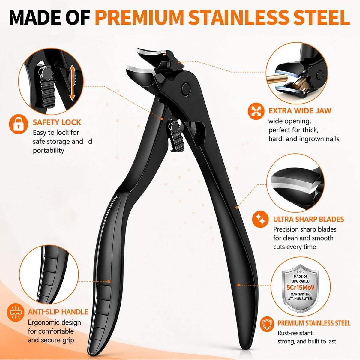Senior Wide Jaw Angled Nail Clipper for Thick Nails - Ergonomic Handle