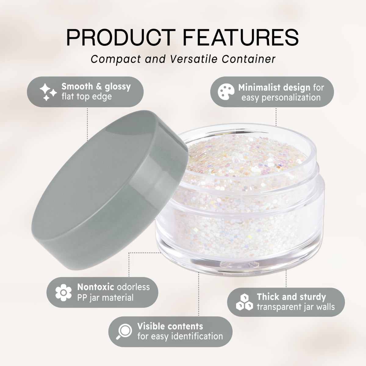 20G Clear Cosmetic Sample Jars with Gray Lids - Pack of 24 BPA Free Containers