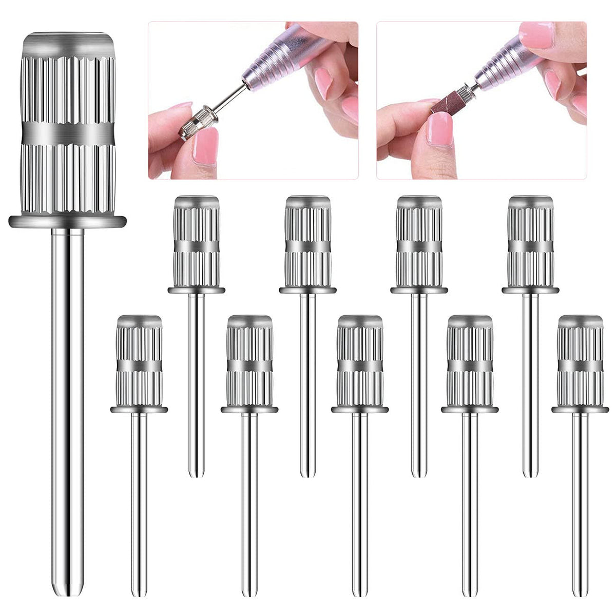 Nail Drill Bits Set - 10 Sanding Bands with 3/32 Inch Shank for Manicure & Pedicure