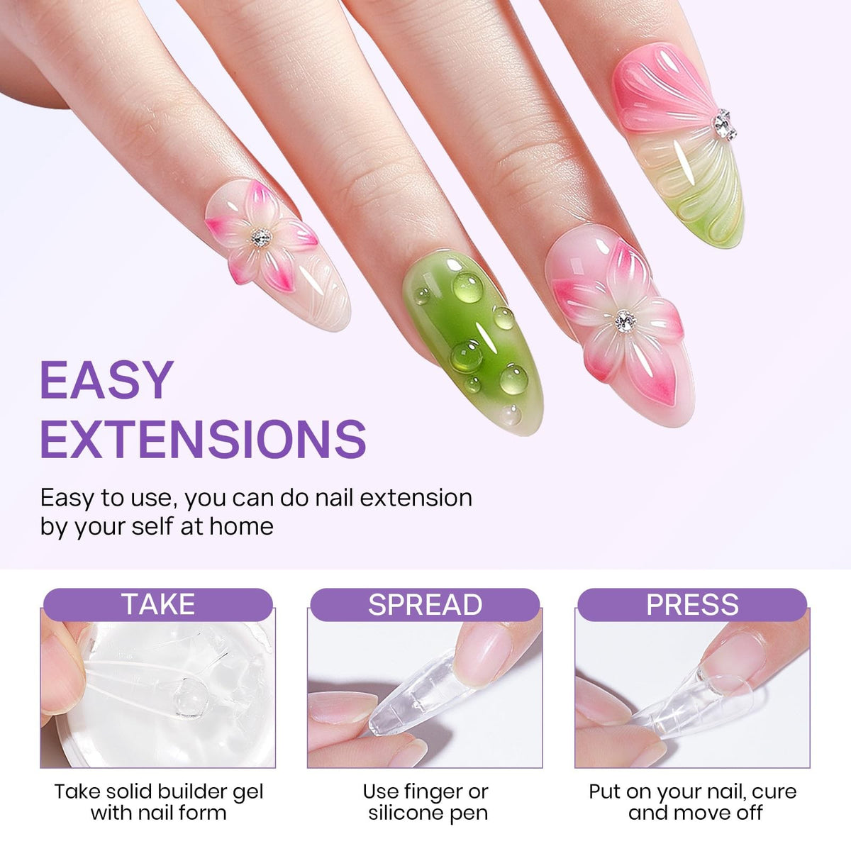 3D Nail Sculpting Gel Kit with Clear and White Polishes, Nail Mold & Forms