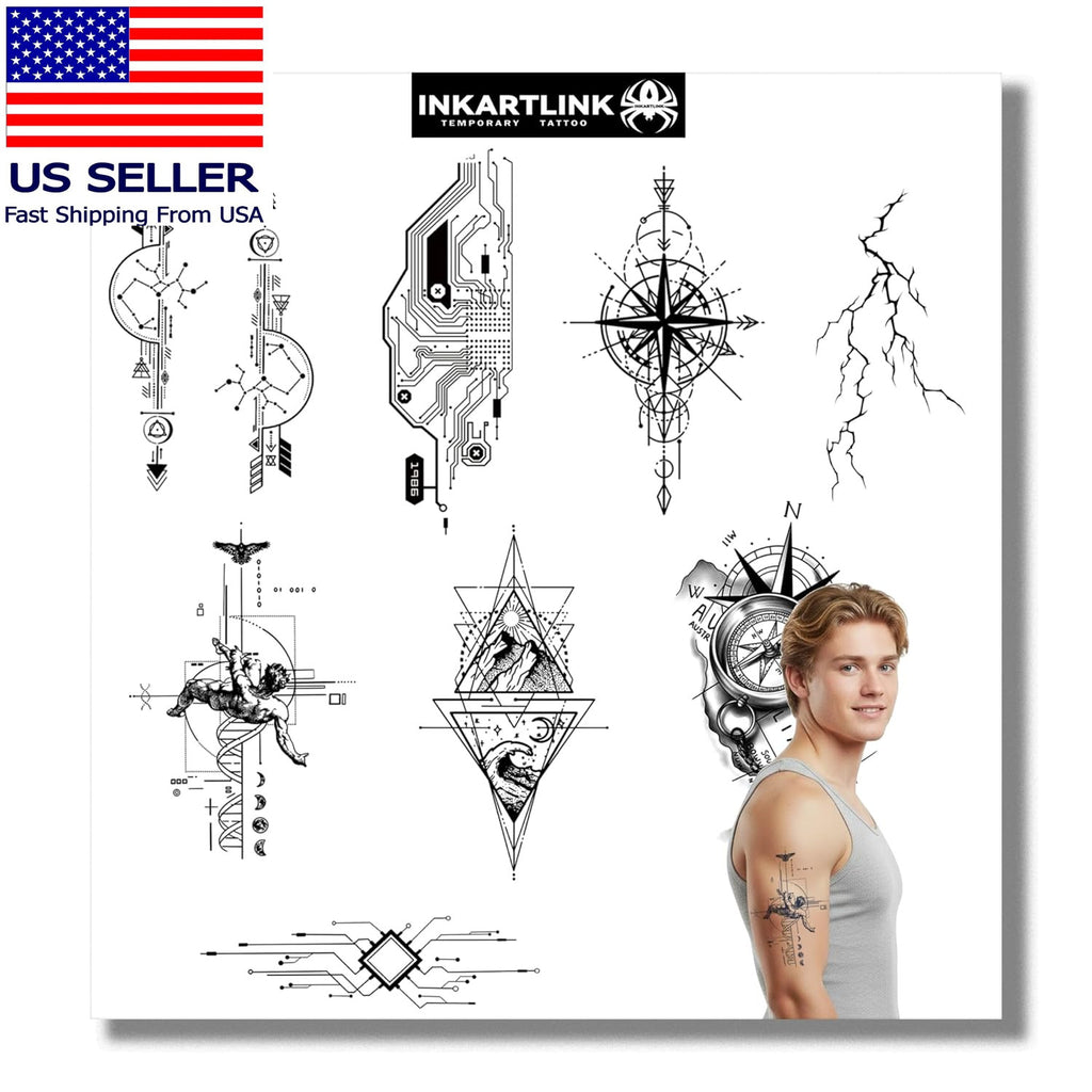 Temporary Tattoos - 8 Sheets Semi-Permanent Fake Tattoos 1-2 Weeks