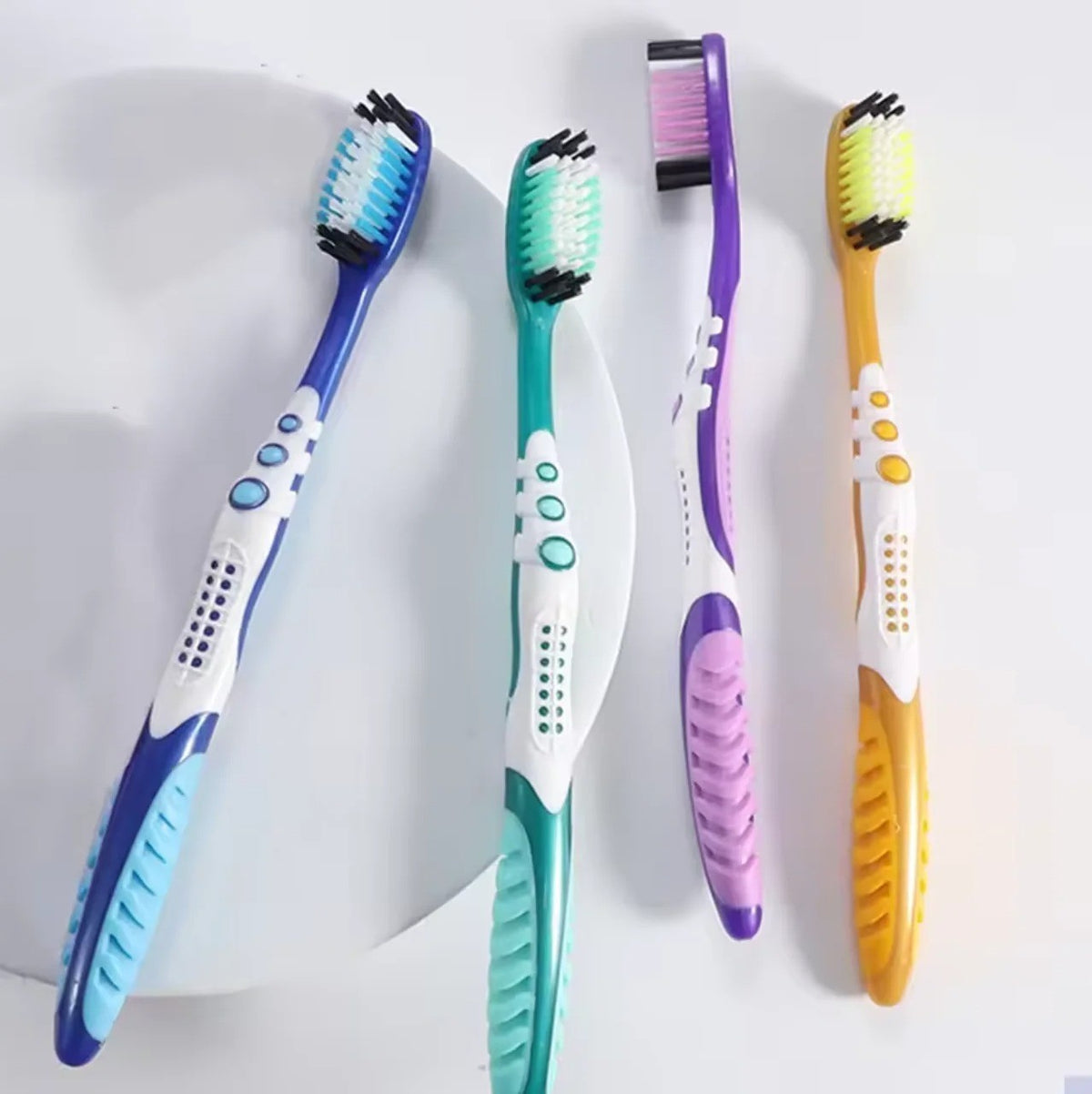 Hard Bristle Toothbrush Set for Adults - Manual Oral Care, 4 Pack