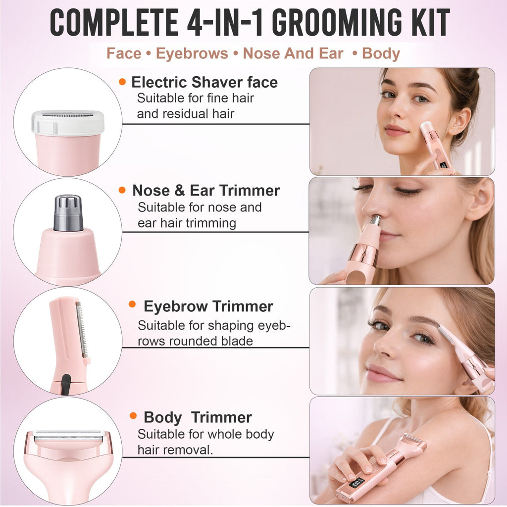 Women's Electric Razor & Trimmer - Waterproof Rechargeable Shaver for Face, Legs, Bikini, Underarms