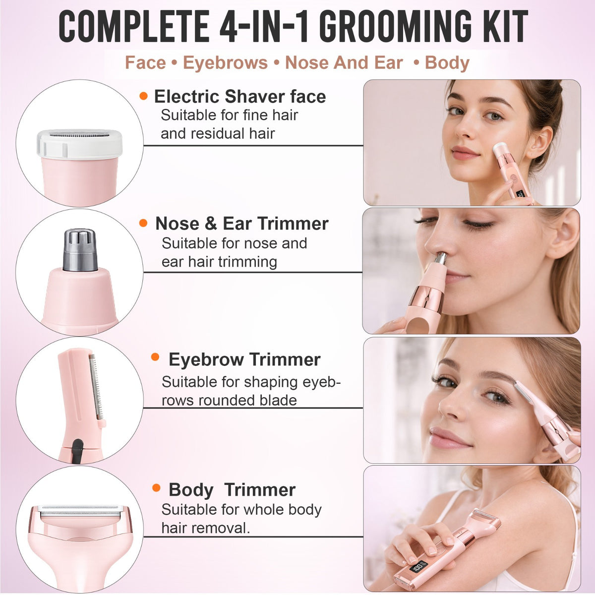 Women's Electric Razor & Trimmer - Waterproof Rechargeable Shaver for Face, Legs, Bikini, Underarms
