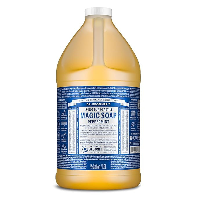 Pure Castile Liquid Soap Peppermint 64 oz - Organic, Multi-Purpose Cleaning