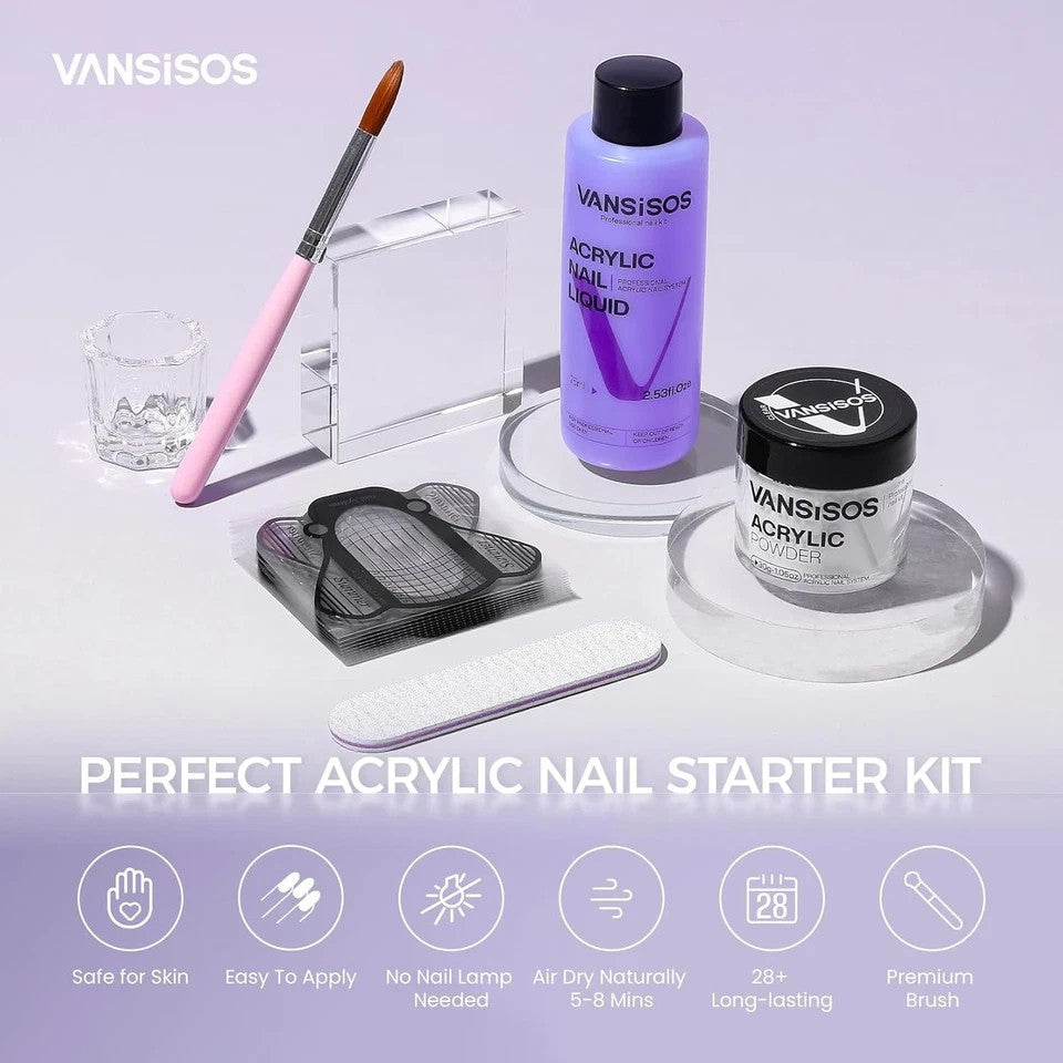 Acrylic Nail Kit with Clear Powder & Liquid - DIY Nail Art Set for Extensions & French Manicure