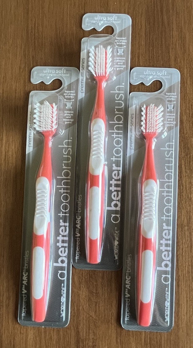 Premium Ultra Soft Adult Toothbrushes Set - V Arc Orange, 3 Pack
