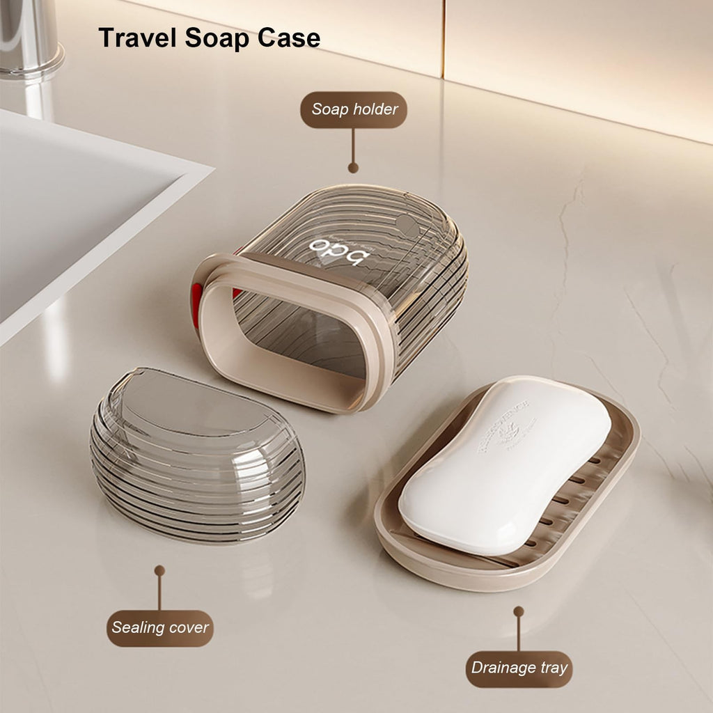 Travel Toothbrush & Soap Holder Set - Clear Plastic, Compact & Hygienic