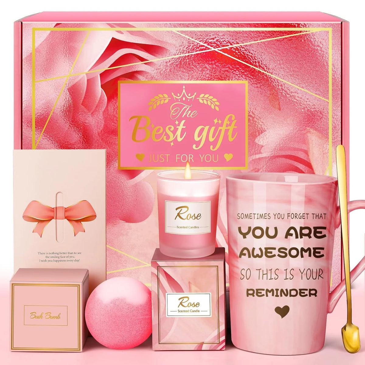 Pink Self Care Spa Gift Set for Women - Relaxation & Stress Relief