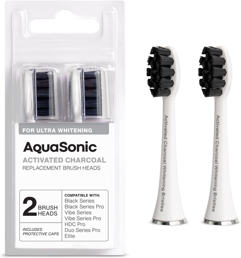 Activated Charcoal Toothbrush Heads 2-Pack for Oral Care - White