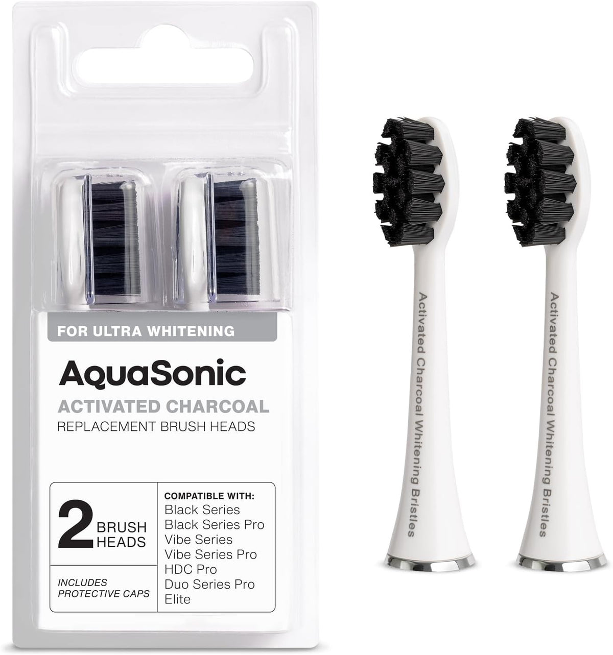 Activated Charcoal Toothbrush Heads 2-Pack for Oral Care - White