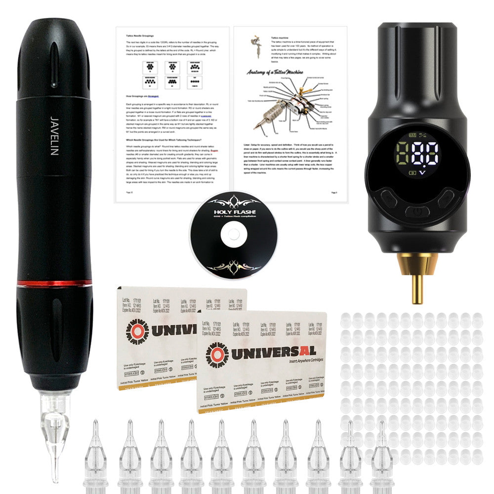 Wireless Tattoo Pen Kit - Javelin Freedom Portable Rotary Machine with RCA Power Pack