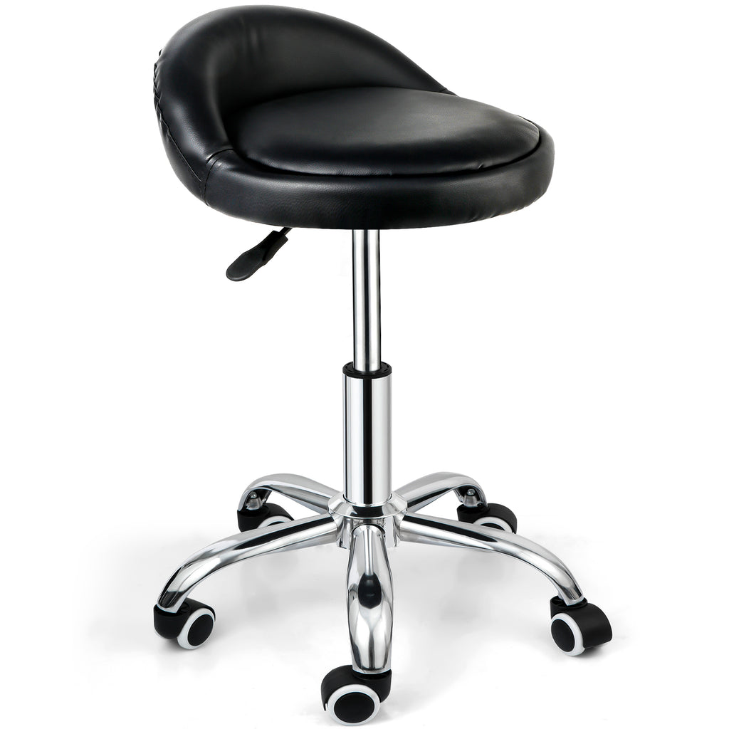 Adjustable Hydraulic Salon Stool Chair with Padded Back and Swivel Base