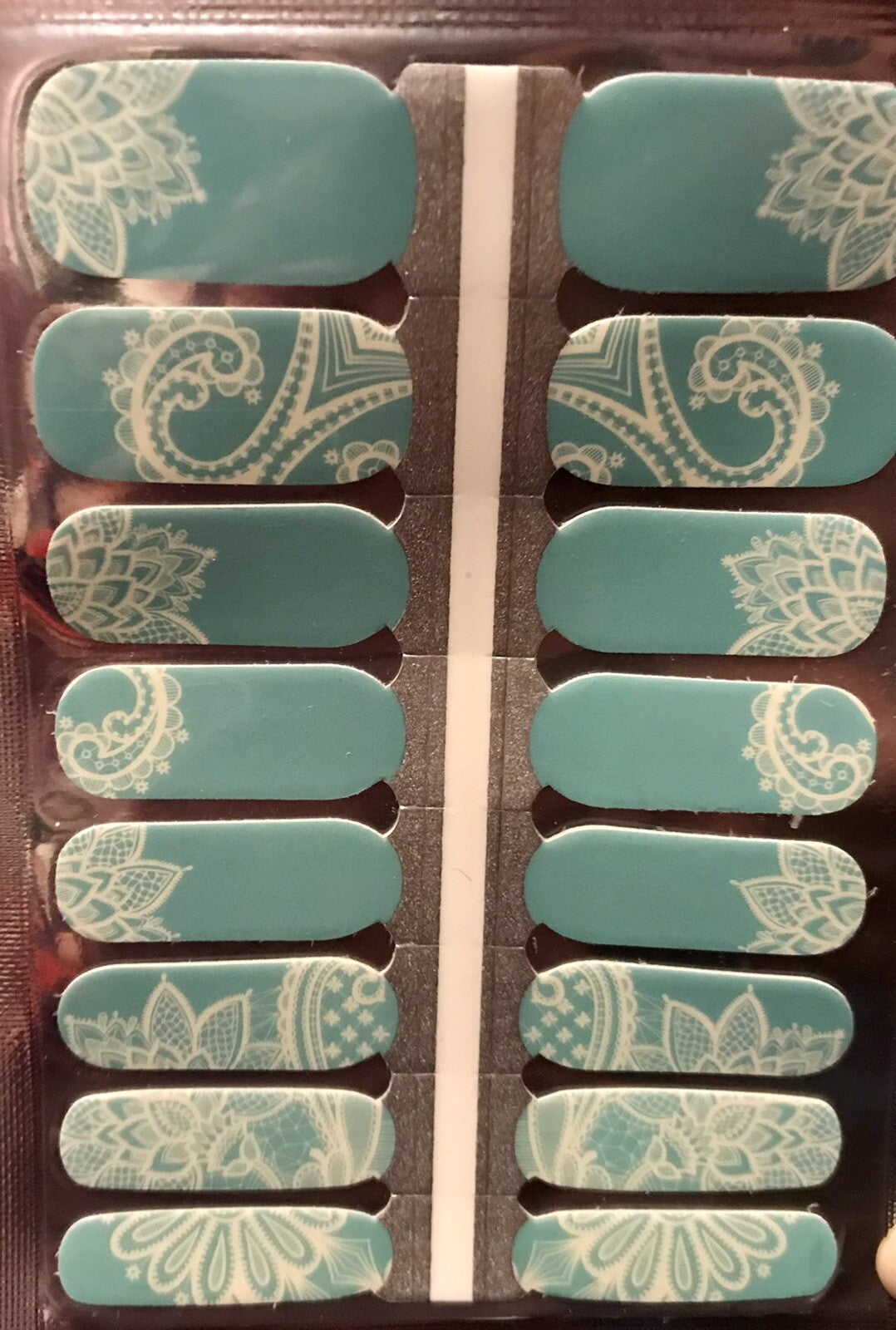 Color Nail Polish Strips 16 Count Teal Paisley Mandala Nail Art