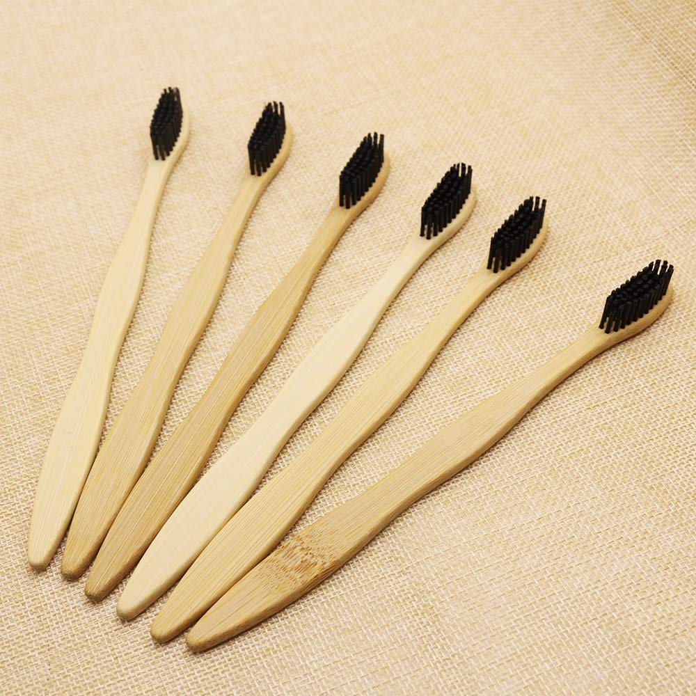 Eco-Friendly Bamboo Toothbrush with Super Hard Bristles - Pack of 6, Light Brown