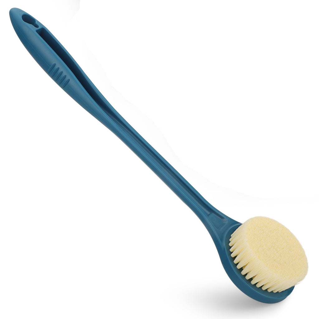 Long Handle Bath Body Brush with Soft Nylon Bristles & Exfoliating Scrubber