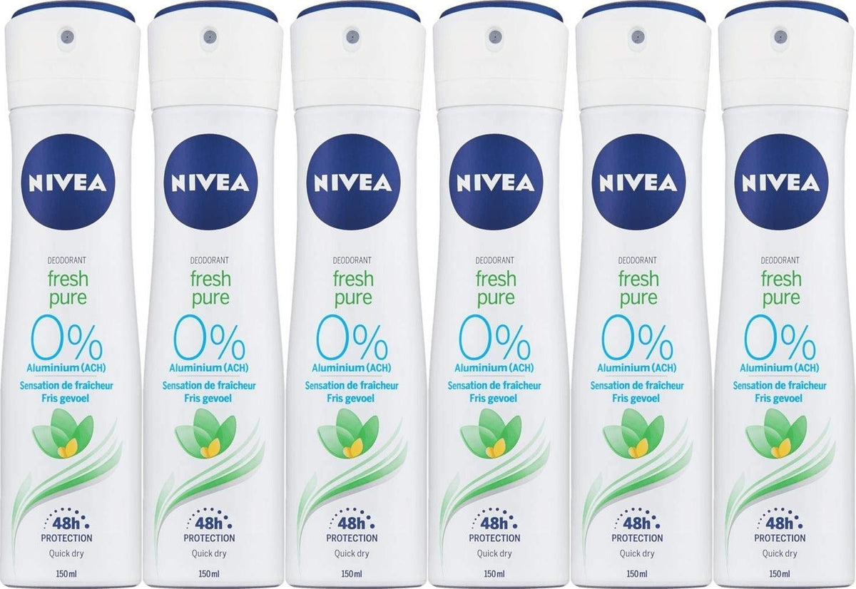 NIVEA Fresh Pure Aluminum-Free Deodorant Spray 150ml - Pack of 6
