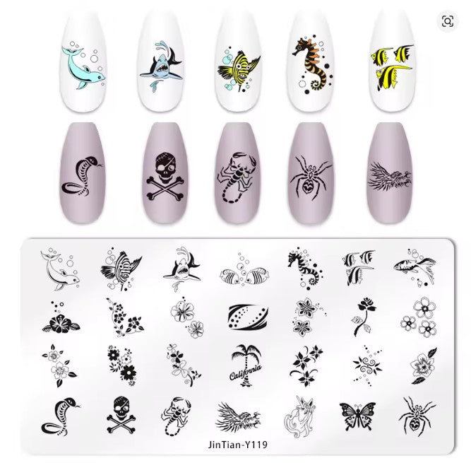 Nail Stamping Plate Ocean Flowers Y-119 - Manicure Nail Art Design