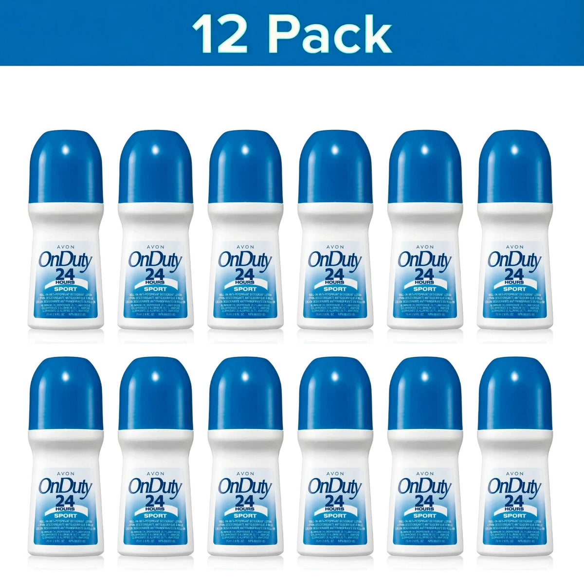 12 Pack Sport Roll-On Deodorants - 24H Odor & Wetness Protection, 2.6 oz