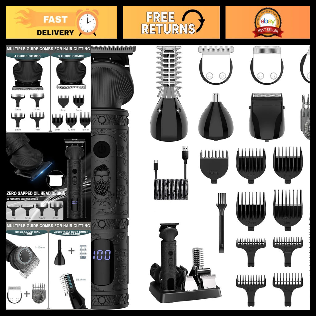 Men's 7-in-1 Cordless Beard Trimmer Kit with T-Blade & Guide Combs