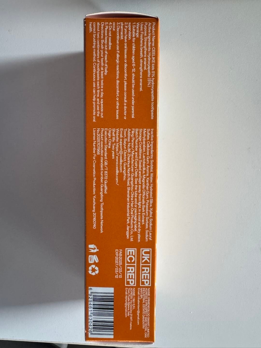 Kids Nano Hydroxyapatite Toothpaste 5% Enamel Strength Orange Flavor