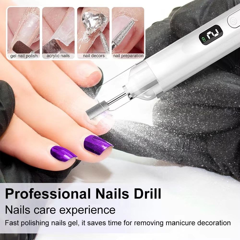 Cordless Electric Nail Drill for Thick Toenails Manicure Pedicure Set with UV Lamp & 6 Grinding Heads