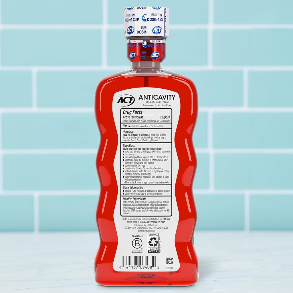 ACT Anticavity Fluoride Mouthwash - Zero Alcohol Cinnamon Flavor, 18 Fl Oz