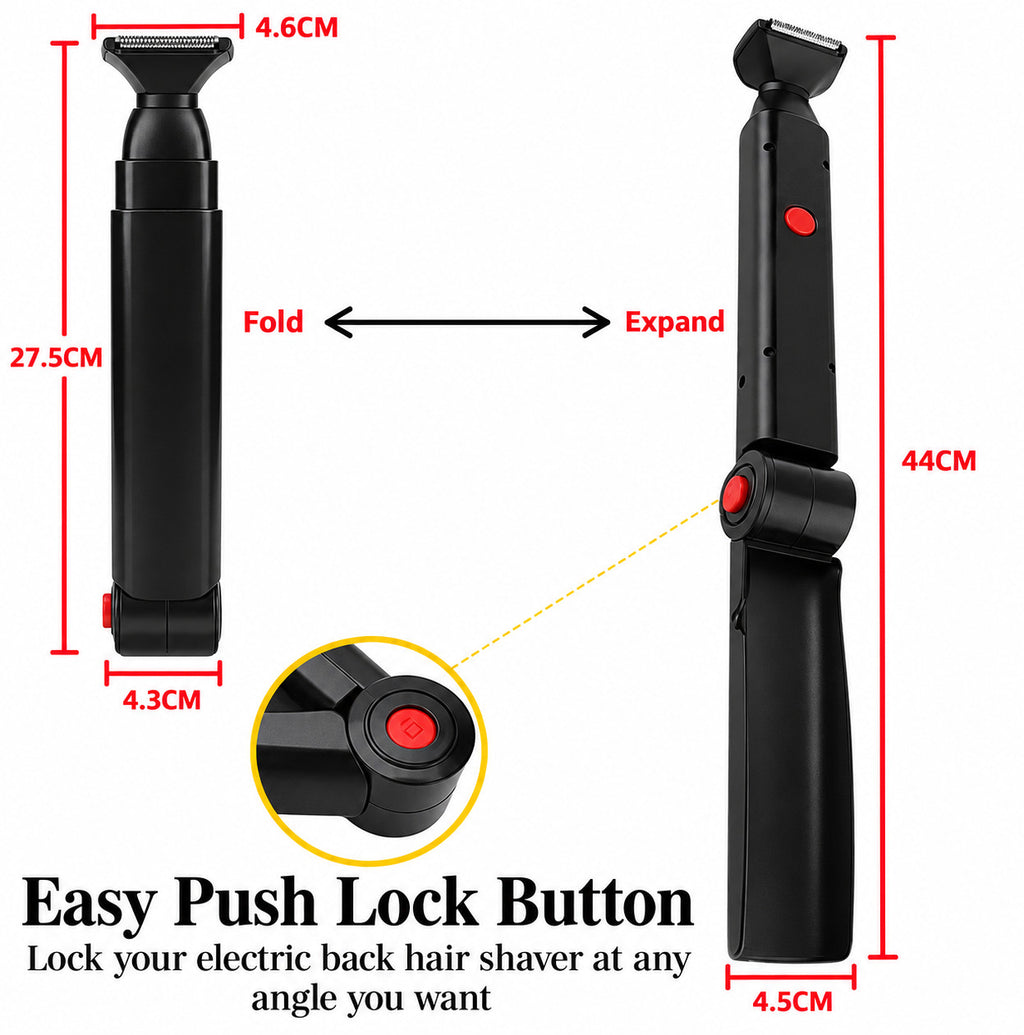 Men's Back Shaver Telescopic Handle Ceramic Trimmer USB Rechargeable