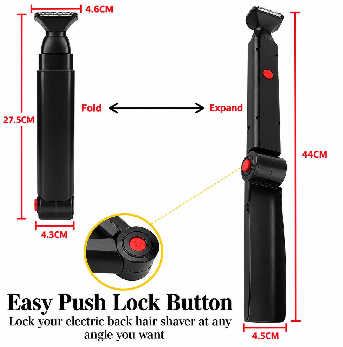 Men's Back Shaver Telescopic Handle Ceramic Trimmer USB Rechargeable
