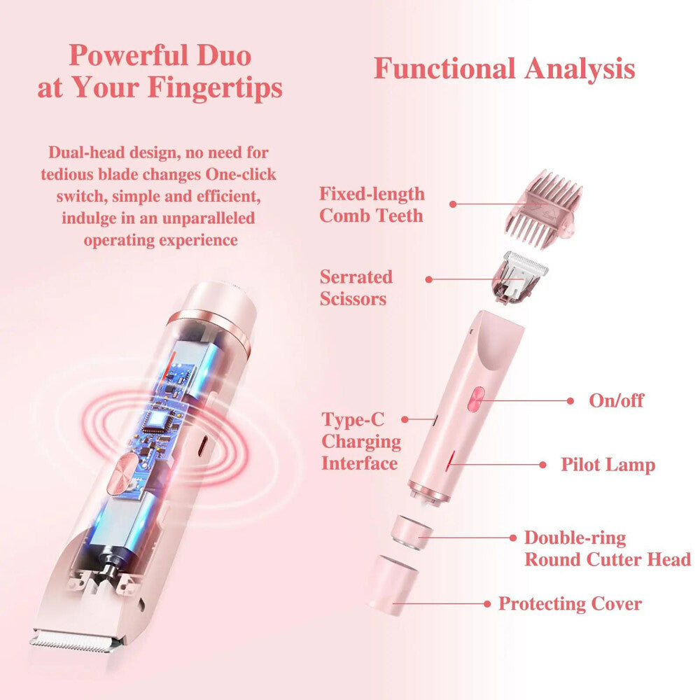 Waterproof Electric Lady Shaver for Sensitive Areas - Dual Head Bikini Trimmer