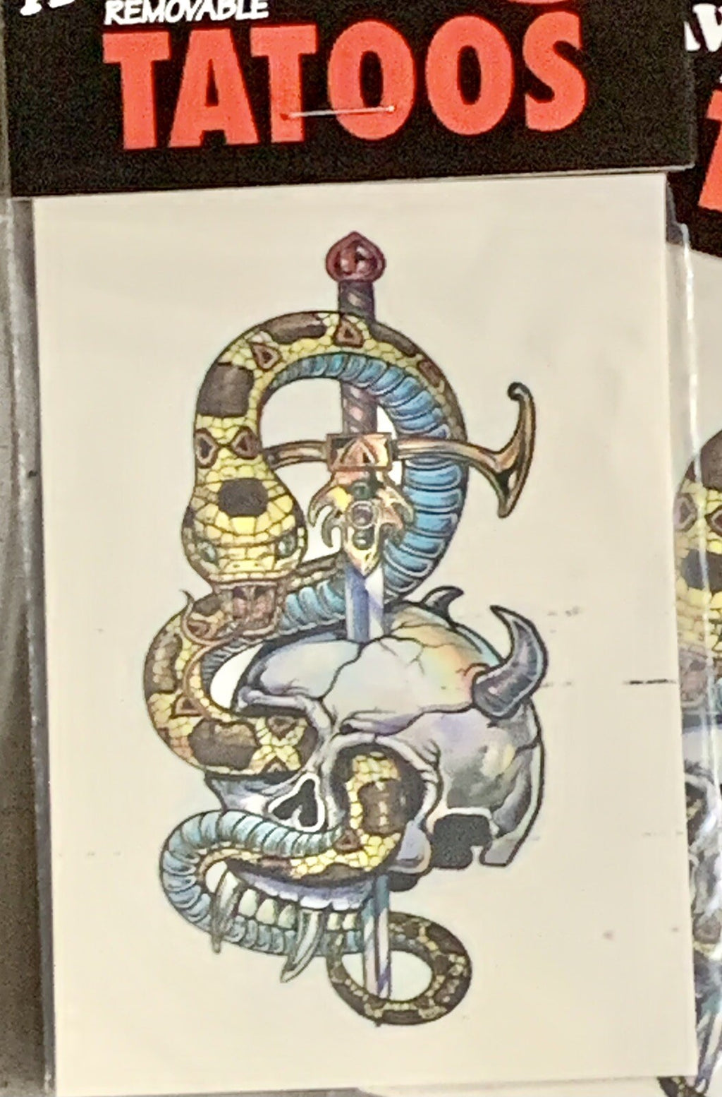 Vintage 4 Inch Serpent Skull Sword Temporary Tattoos