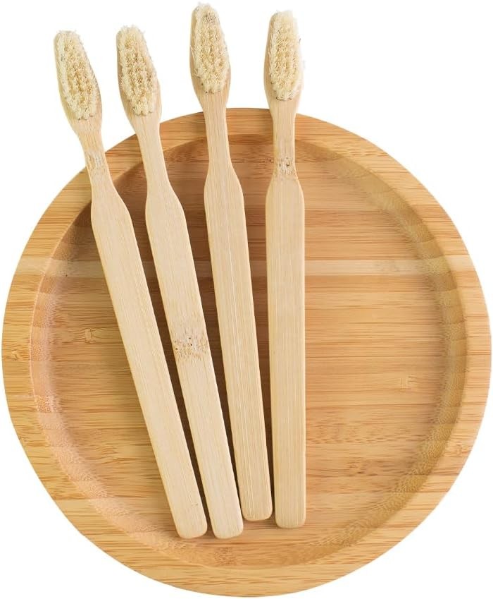 Bamboo Toothbrush Set with Boar Bristles - Biodegradable Natural Wooden Handle