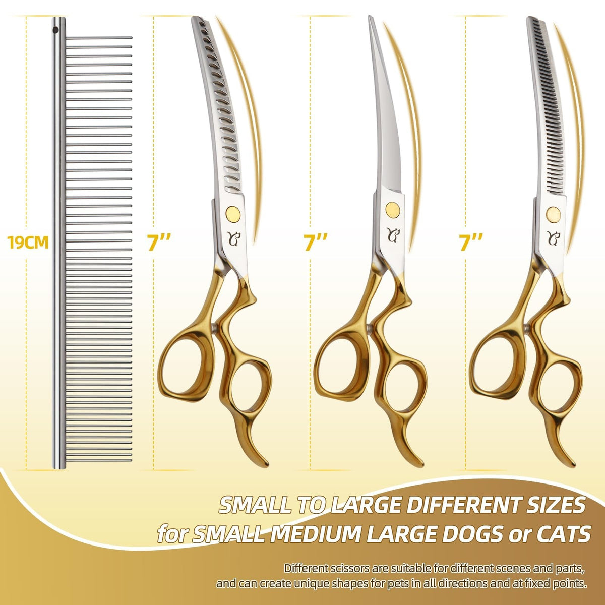 Dog Grooming Scissors Set with Curved Shears & Safety Tips - 4 in 1 Stainless Steel Kit