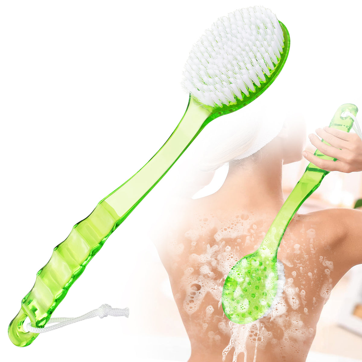 Long Handle Bath Body Brush for Exfoliating and Massage - Soft Bristles & Gentle Back Scrubber
