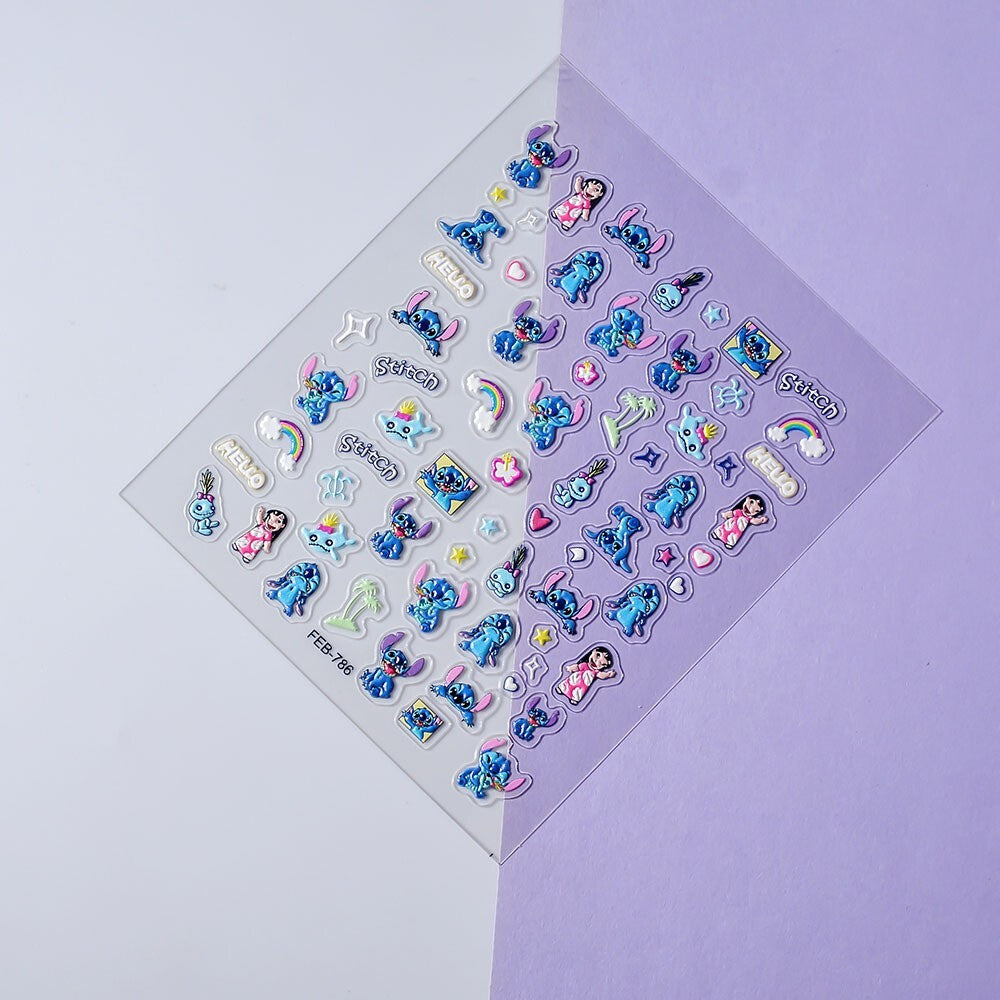 Anime Lilo & Stitch Nail Art Stickers - 5D Embossed Decals for Nails