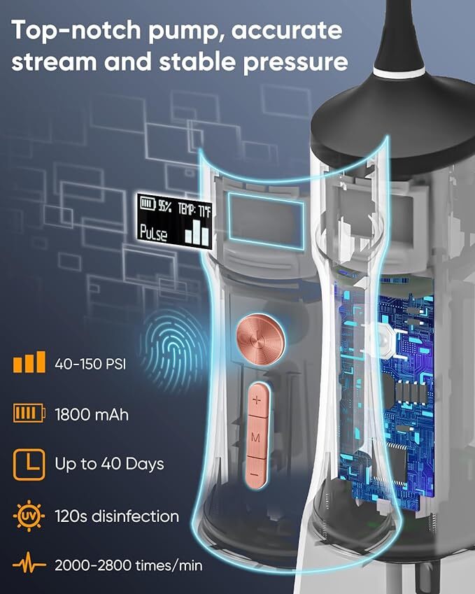 Cordless Water Flosser with UVC Sterilization and Multiple Modes - Black